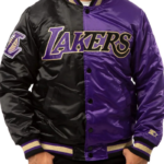 LA Lakers Black and Purple Satin Bomber Jacket